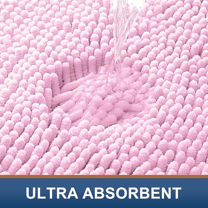 Smiry Luxury Chenille Bathroom Rugs 47x20, Extra Soft and Absorbent Shaggy Bath Mat, Machine Washable, Non-Slip Plush Carpet Runner for Tub, Shower, and Floor, Home Decor Accessories, Pink