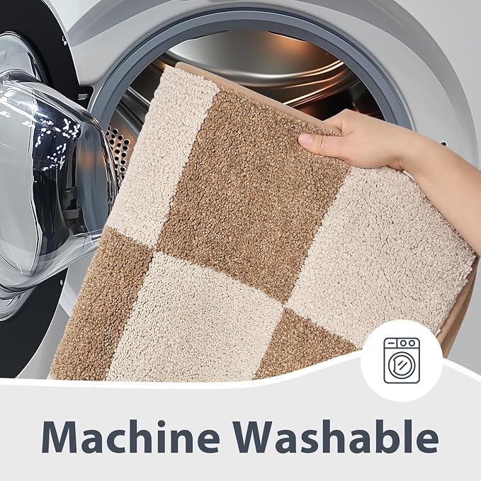 anllugs Bathroom Rugs 20" x 30", Non-Slip Extra Soft Absorbent Bath Rugs, Machine Washable Quick Dry Bath Mats for Bathroom Floor, Shower, Bathtub and Sink, Checkered Beige & Grayish Brown