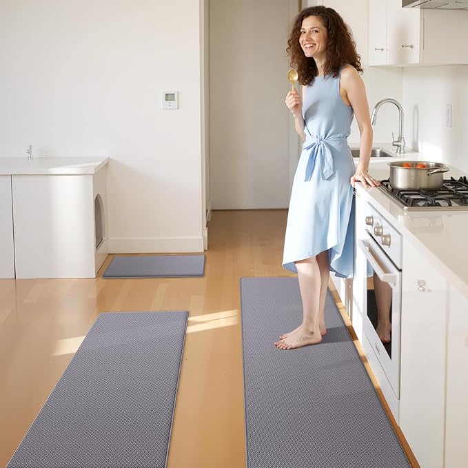 KitchenClouds Kitchen Mats for Floor,3PCS Kitchen Rugs,Non Slip Anti Fatigue for Kitchen Floor,Waterproof Kitchen Sink Mat,Cushioned Standing and Comfort Mats for Office,Grey