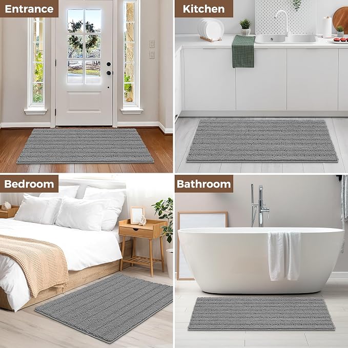 Bcoimo Large Bathroom Rug, Chenille Bath Mat with High Low Pile Design, Soft Absorbent Non Slip Bath Rug, Machine Washable Quick Dry Mat for Shower, Tub, Sink and Vanity