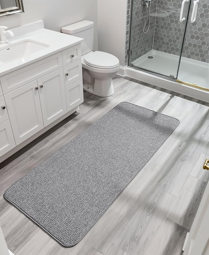 Bosap Bath Mat,Ultra Thin Bathroom Runner Rugs,Large Bath Mats for Bathroom,Quick Dry,Non-Slip,Machine Washable,Low Pile,Bath Rug,Shower Outside,Sink,Home Decor Accessories.Grey,3'x6'(36x72inch)