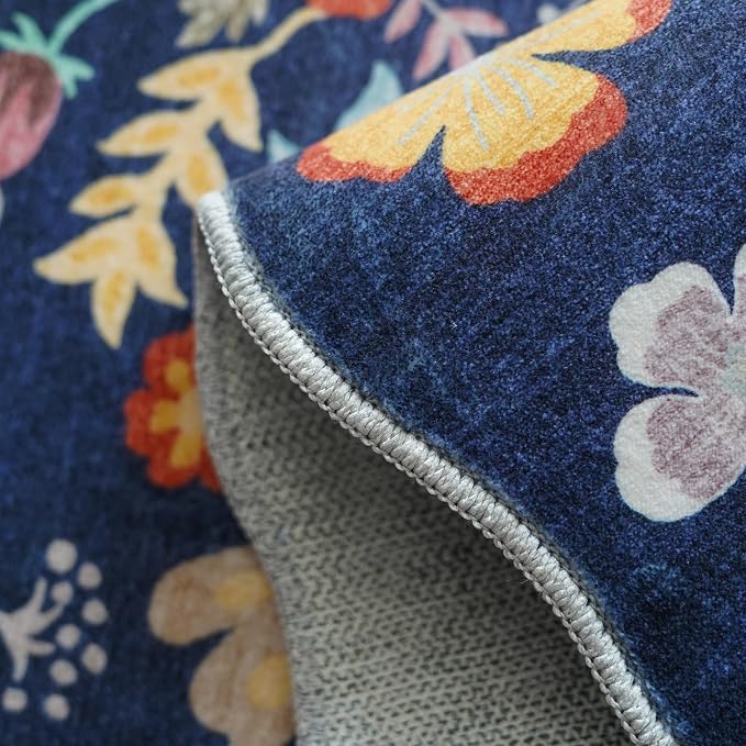 Washable 3x6 Hallway Runner Rug: Low-Pile Floral Scalloped Entryway Runners Non-Slip Stain Resistant Carpet for Kitchen Bathroom Laundry Room Soft Floor Mat for Living Room Bedroom Nursery(3x6/Purple)