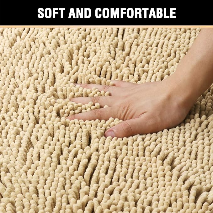 H.VERSAILTEX Ultra Soft Texture Chenille Plush Bath Rugs Floor Mats, Hand Tufted Bath Rug Non Slip Microfiber Door Mat for Kitchen/Entryway/Living Room, 32 by 20 inches, Beige