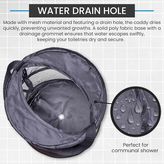Handy Laundry Foldable Shower Caddy - Collapsible, Portable, Drainage Hole, Carry Handle, Large Compartments, Great Organizer for Camp, Travel, Gym, and Dorm (Black) (Pack of 2)