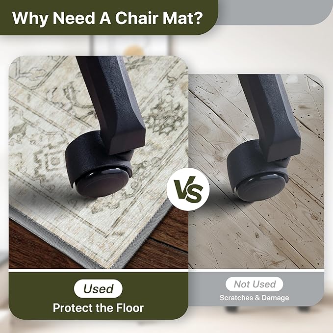 36"x48" Office Chair Mat for Hardwood Tile Floor, Under Desk Carpet Protector for Rolling Computer Chair Mat, Machine Washable Area Rug, Anti-Slip 1/5" Thick Low Pile Thin Vinyl Floor Mat, Trench