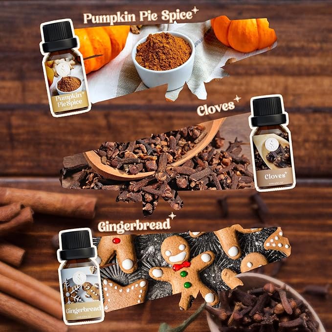 Soulorigin Autumn Spice Essential Oils Set – Cozy Fall Fragrance Oils for Diffuser & Candle Making – Cinnamon, Vanilla, Pumpkin Pie, Nutmeg, Clove, Gingerbread – Warm Home Aroma & Gift Set