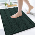 Grandaily Chenille Striped Bathroom Rugs 24x16, Extra Thick and Absorbent Bath Mats, Non-Slip Soft Plush Shaggy Shower Carpet, Machine Wash Dry, Bath Rug for Bathroom, (Small, Dark Green)