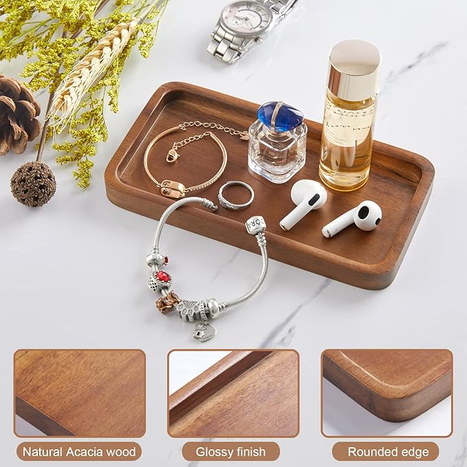ALELION 6" Small Tiny Bathroom Vanity Tray for Counter - Acacia Wood Dish Soap Dispenser Tray for Kitchen - Decorative Tray for Kitchen Dresser Tops Perfume Jewelry
