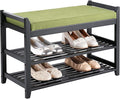 PETKABOO Shoe Rack Bench with Storage 27.6 in, Black Shoe Storage Bench with Cushion for Entryway, Hallway, Bedroom, Living Room
