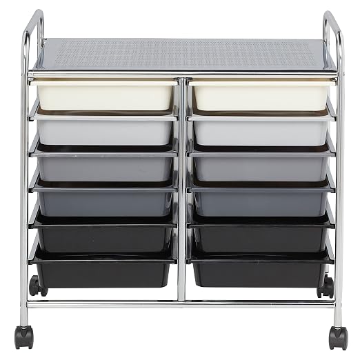 ECR4Kids 12-Drawer Value Mobile Storage Utility Cart, Craft Organizer, Grey Ombre