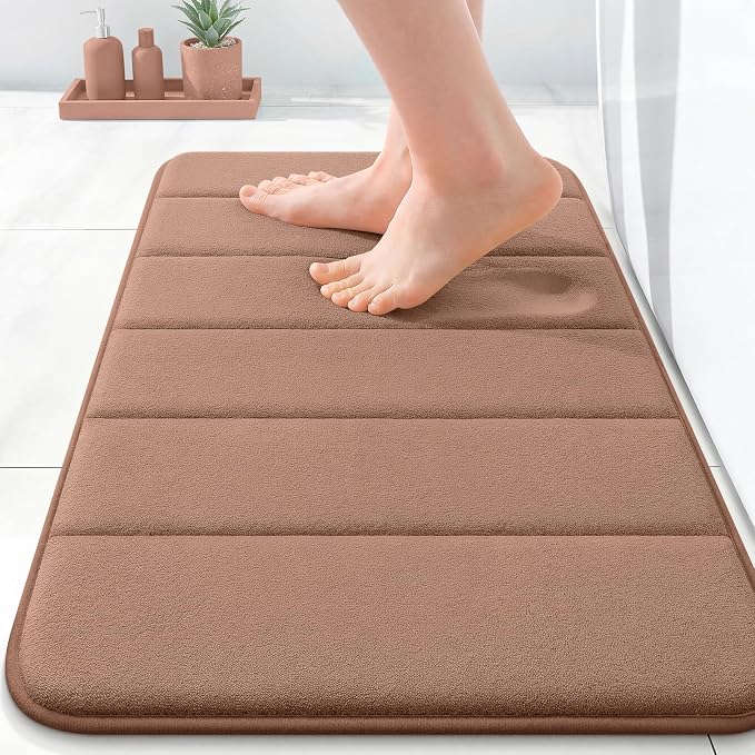 OLANLY Memory Foam Bath Mat 24x16, Super Soft Absorbent Bathroom Rugs, Quick Dry, Machine Washable Shower Floor Rugs, Bathmat Carpet, Bathroom Home Decor Accessories, Mocha