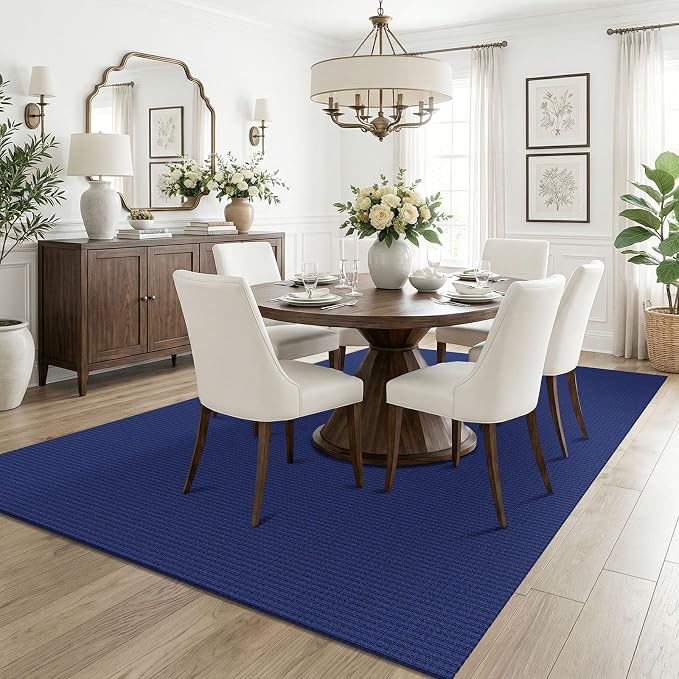 KOZYFLY Washable 5x7 Living Room Rug, Non Slip Woven Area Rugs, Braided Floor Carpet for Entryway, Kitchen, Bedroom, Dining Room, Office, Cotton Rug Indoor Decor, Royal Blue/Navy