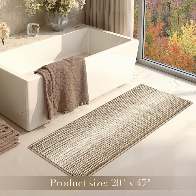 BSICPRO Large Bathroom Rugs, Bath Mat Rug for Bath Non Slip 20 x 47 Inches Water Absorbent Chenille Bathroom Runner Rugs Floor Mats Machine Washable (Tan)