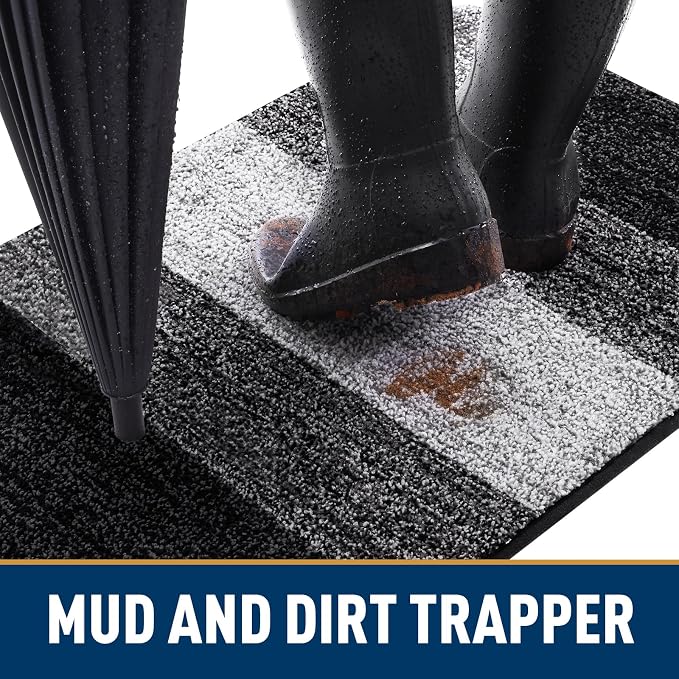 Smiry Dog Door Mat for Muddy Paws, Absorbs Moisture and Dirt, Low-Profile Entryway Mat with Non-Slip Backing, Entry Indoor Outdoor Doormat for Inside Floor (59x24 Inches, Black, Striped)