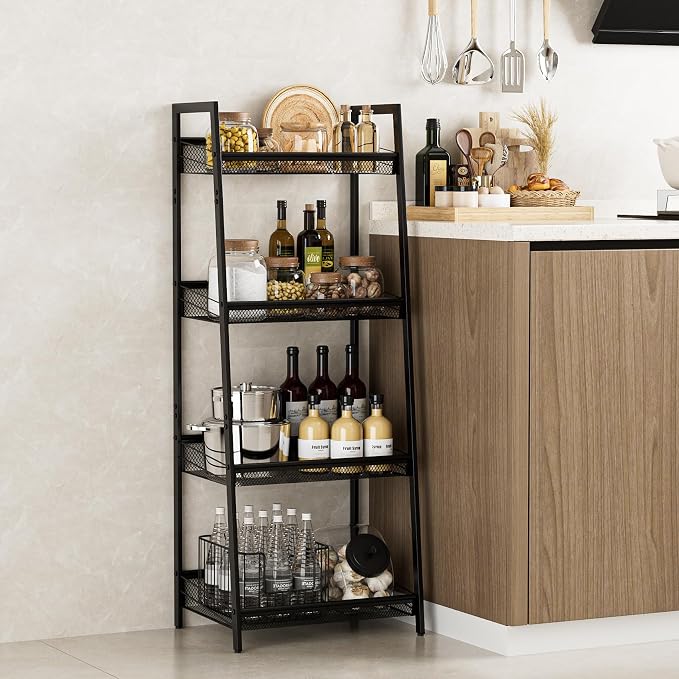Masupu 4 Tier Bathroom Shelf, Bathroom Organizer and Storage for Small Space, Free-Standing Metal Rack Shelves Waterproof for Kitchen, Bathroom, Laundry, Toilet, Black