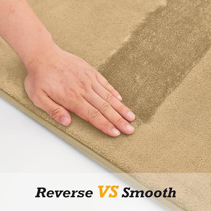 HUXMEYSON Bathroom Rugs Sets 3 Piece, Non-Slip & Quick Dry Bath Mat Set, Ultra Soft Velvet Bath Rugs for Bathroom, Toilet and Shower Floor, Khaki