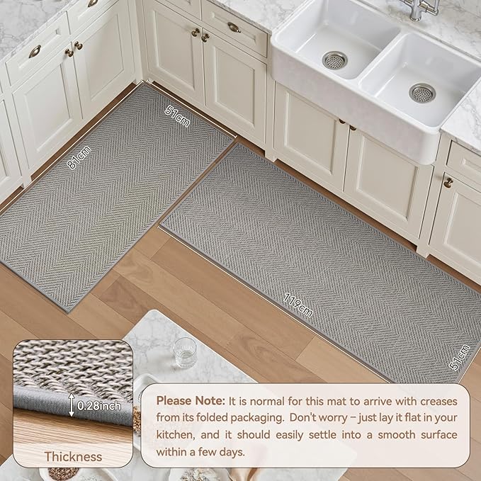AMOAMI Kitchen Rugs and Mats, Non Slip Washable Kitchen Mats for Floor, Absorbent Quick Dry Kitchen Runner for in Front of Sink，Kitchen Rugs Sets of 2, 20"*30"+20"*47", Grey