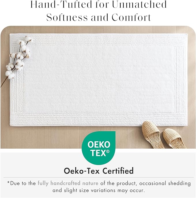 Madison Park Splendor Reversible 100% Cotton Tufted Bathroom Rug-3000 GSM Hotel Quality Luxurious Plush Medium Pile Bath Mat Absorbent, Quick Dry, Shower Room Décor, 20x30, White