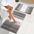 XIYUNTE Thick Bathroom Rug Set of 2 Piece, 32"x20"+24"x16" Extra Soft Microfiber Gray and White Bath Rugs, Quick Dry Super Absorbent Rubber Backing Non Slip Washable Bath Mats for Floor Tub Shower