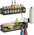 PUSDON 5-in-1 16.5" Extra Long Slim Wall Mount Wrapped Mesh Kitchen Organizer & Shower Caddy Kit, with Paper Towel Holder, Utensil Holder, Soap Dish, Holds 50LBS - Matte Black, Netting