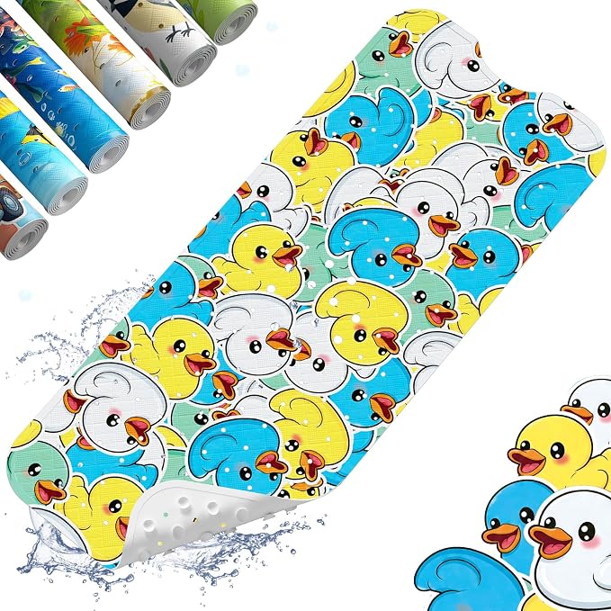 XIYUNTE Baby Bath Mat for Tub Non Slip Kids, BPA Free Extra Long Bathtub Mat 40x16 with Drain Holes and 200 Suction Cups, Non Toxic Machine Washable Toddler Bath Mat, Eco-Friendly Certified