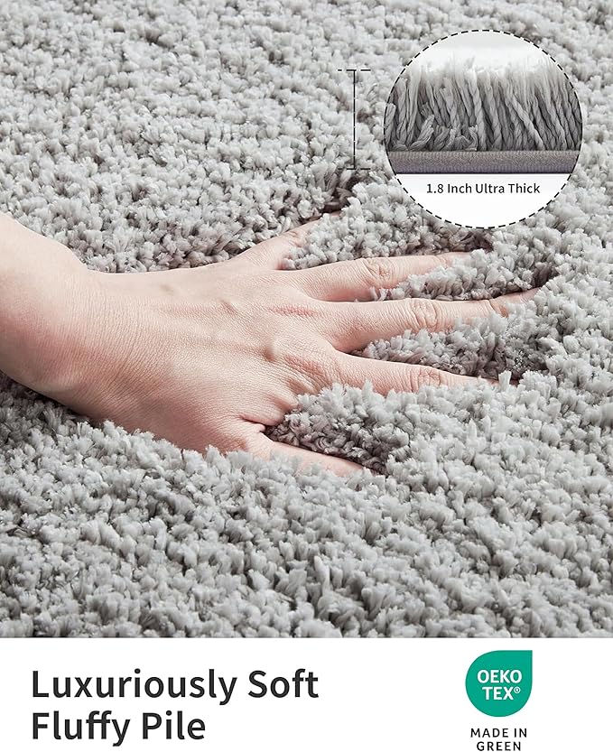 ILANGO Grey Bathroom Rugs 36" × 24" Non Slip & Super Absorbent Extra Thick Soft, Washable Bath Mat for Floor, Microfiber Plush Shaggy Bath Rug with Rubber for Bathtub Shower Room Sink