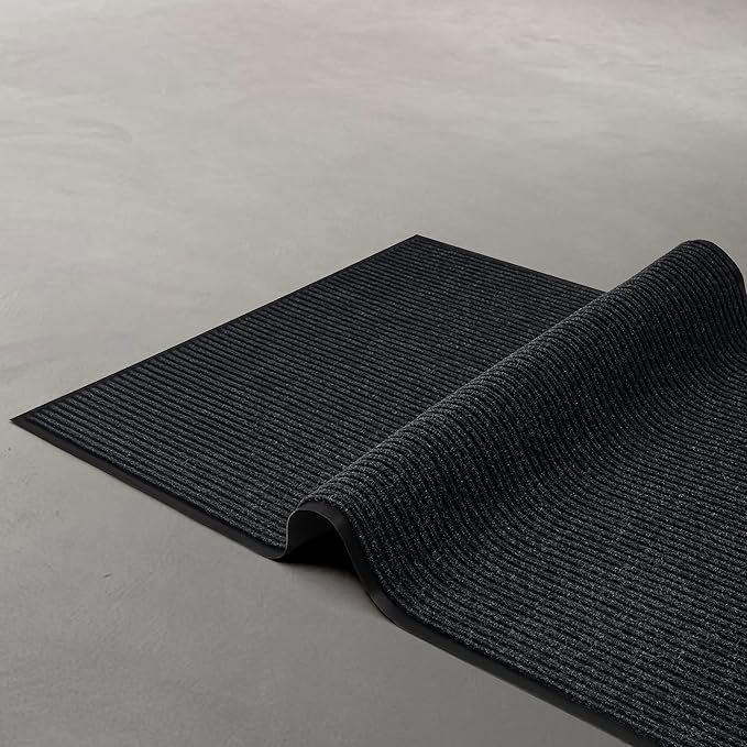 Durable Rubber Door Mat - Heavy Duty, Indoor/Outdoor, Easy Clean, Waterproof, Low-Profile Mat for Entry, Patio, Garage - Stylish (Charcoal, 5' x 3' (Mud Trapper))