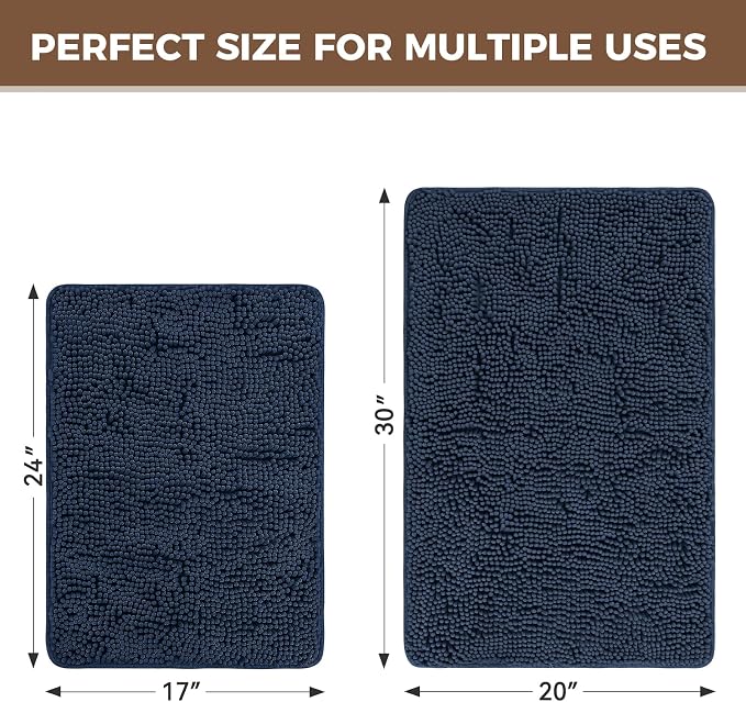 Bcoimo Bathroom Rug Set, Chenille Bathroom Rugs, Absorbent Non Slip Plush Bath Mats, Machine Washable Fast Drying Floor Mats for Tub, Shower, Sink, Vanity