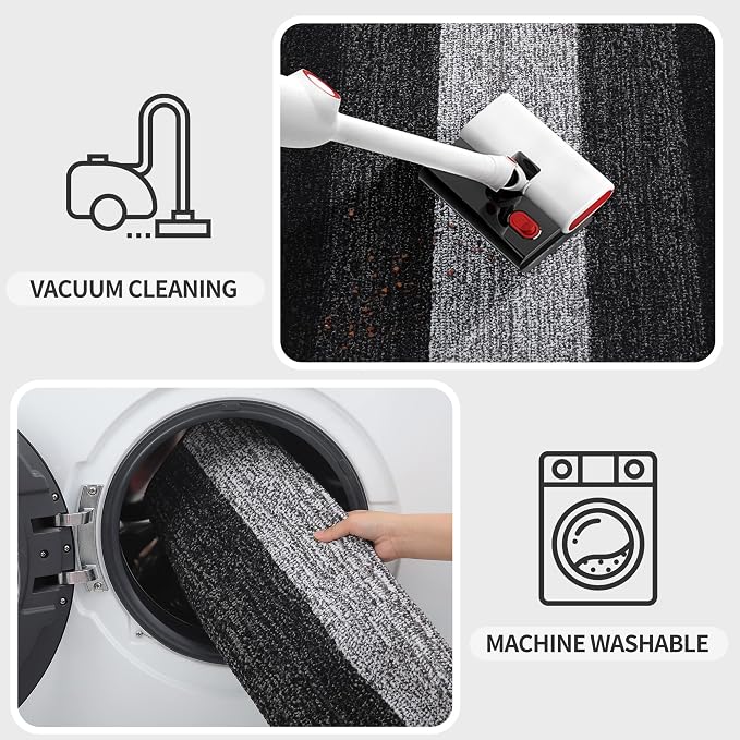 Kitinjoy Indoor Outdoor Door Mat, 47x17 Non-Slip Absorbent Dirt Trapper, Low-Profile Washable Inside Entrance Front Floor Mat, Sturdy Soft Entry Doormats for Entryway, Black