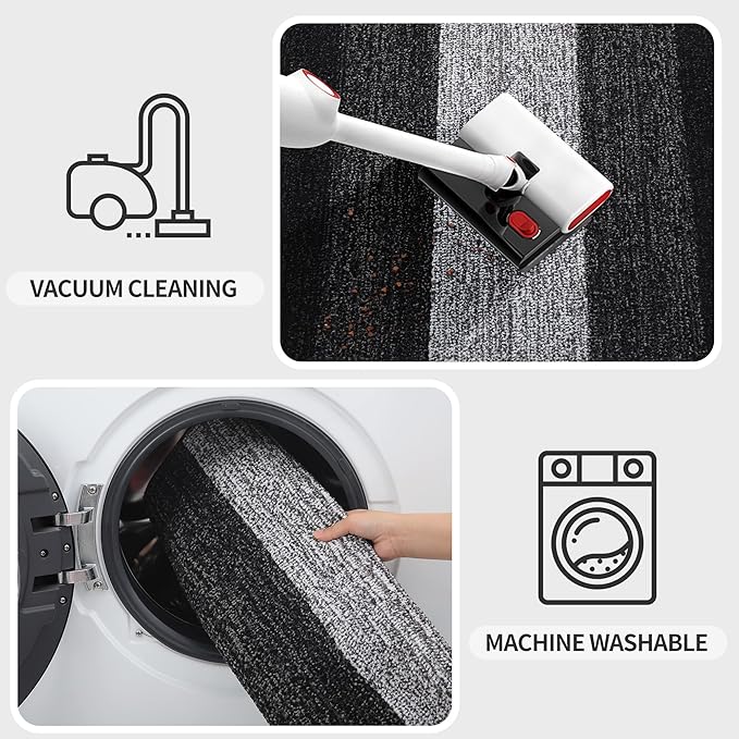 Kitinjoy Indoor Outdoor Door Mat, 45x27 Non-Slip Absorbent Dirt Trapper, Low-Profile Washable Inside Entrance Front Floor Mat, Sturdy Soft Entry Doormats for Entryway, Black