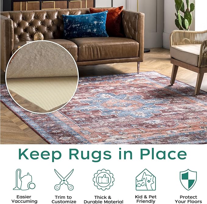BAGAIL BASICS Non Slip Rug Pad Gripper 9 x 12 Feet Extra Thick Carpet Pads for Area Rugs and Hardwood Floors, Keep Your Rugs Safe and in Place