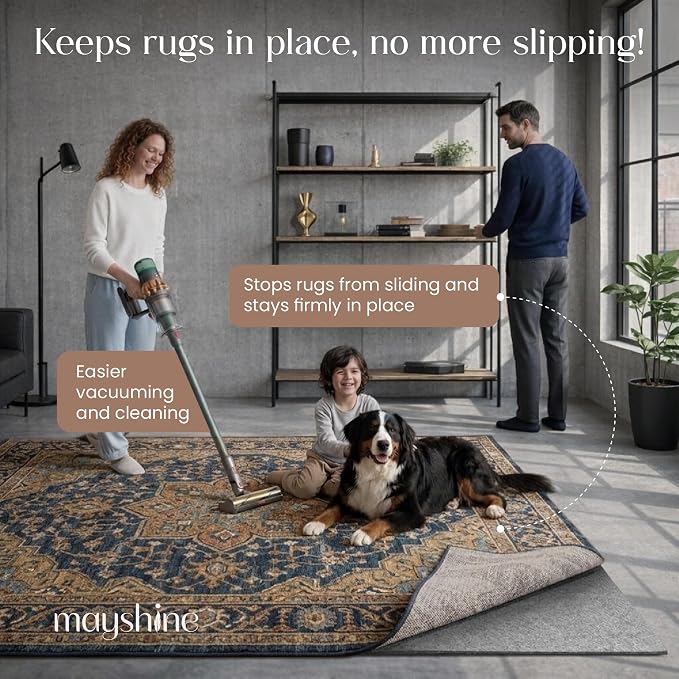 Non Slip Rug Pad 2x10 Feet, 4/25" Thick Felt Cushioned Rubber Rug Gripper Pad for Hardwood, Laminate, Stone, Tile, Wood, Vinyl Floors & Carpet, Anti Skid Under Area Rug Pads