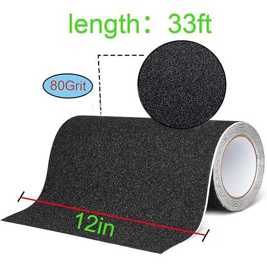 12in x 33Ft Anti Slip Tape,80 Grit Black Heavy Duty Anti Slip Safety Grip Tape, Waterproof, for Stairs Outdoor/Indoor,High Traction Stairs Non Skid Treads
