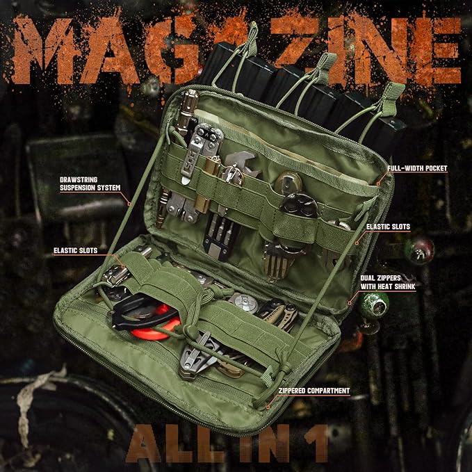 WYNEX Molle Admin Pouch of Kangaroo Style, Tactical Utility Tool Pouch with Mag/Zipper Strip Insert Modular EDC Medical Bag Organizer Attachment Patch Included