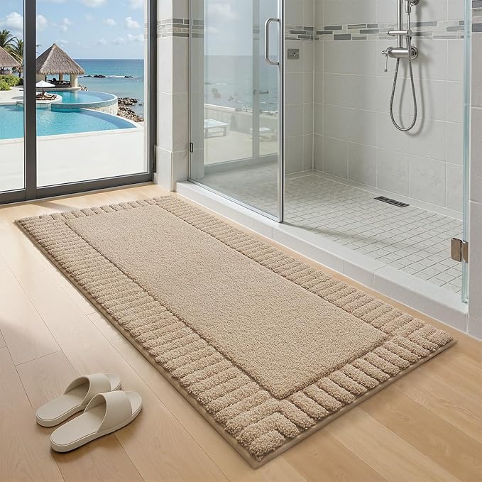 LUMI Bathroom Rugs Non Slip with Rubber Backing, Extra Soft Plush Microfiber Bath Rug Absorbent, Machine Washable Bath Mat Quick Dry for Tub, Shower, Hotel, Beige, 24"x60"