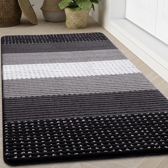 Kitinjoy Indoor Outdoor Door Mat, 71x47 Non-Slip Absorbent Dirt Trapper, Low-Profile Washable Inside Entrance Front Floor Mat, Sturdy Soft Entry Dotted Ombre Doormats for Entryway, Black