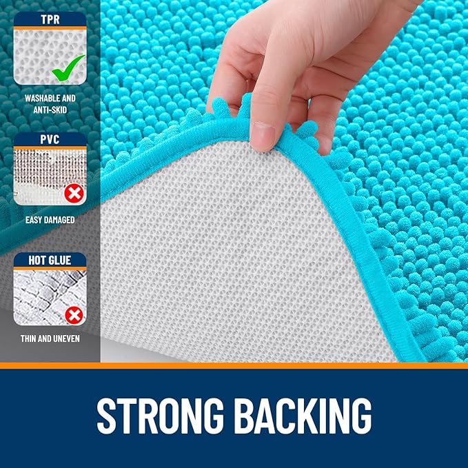 OLANLY Large Bathroom Rugs 45x27, Extra Soft Absorbent Chenille Bath Rugs, Rubber Backing Quick Dry, Machine Washable Bath Mats for Bathroom Floor, Tub and Shower, Home Decor Accessories, Aqua Sky