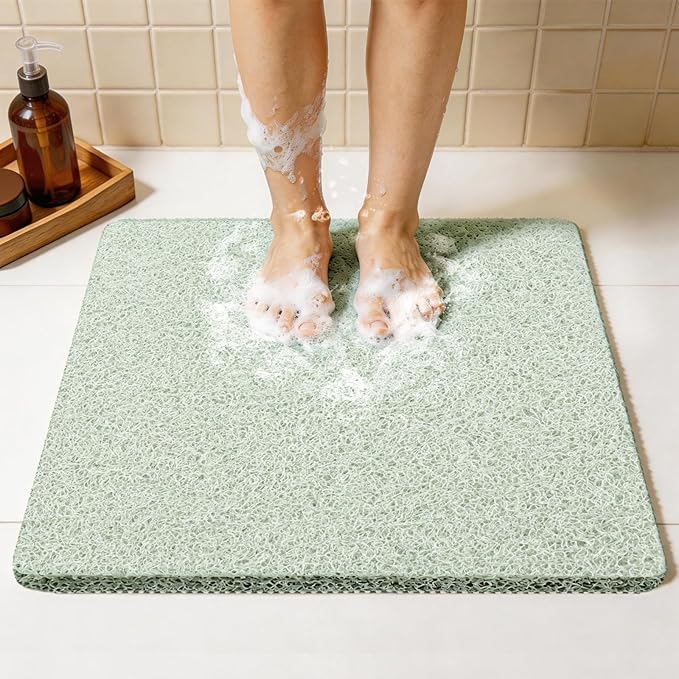 Joyhalo Shower Mats for Showers Anti Slip for Elderly, 24'' x 24'' Non Slip Bath Mat for Inside Shower, Bath Tub Mats for Bathroom Non Slip for Shower, PVC Loofah Bathroom Mats, Mint Green