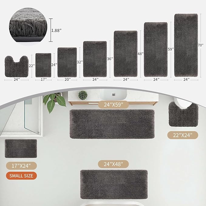 Disolla Toilet Mat 22x24 - Non Slip Fluffy U-Shaped Contour Rug, Ultra-Soft Plush Toilet Floor Mat, Absorbent & Machine Washable, Dark Grey