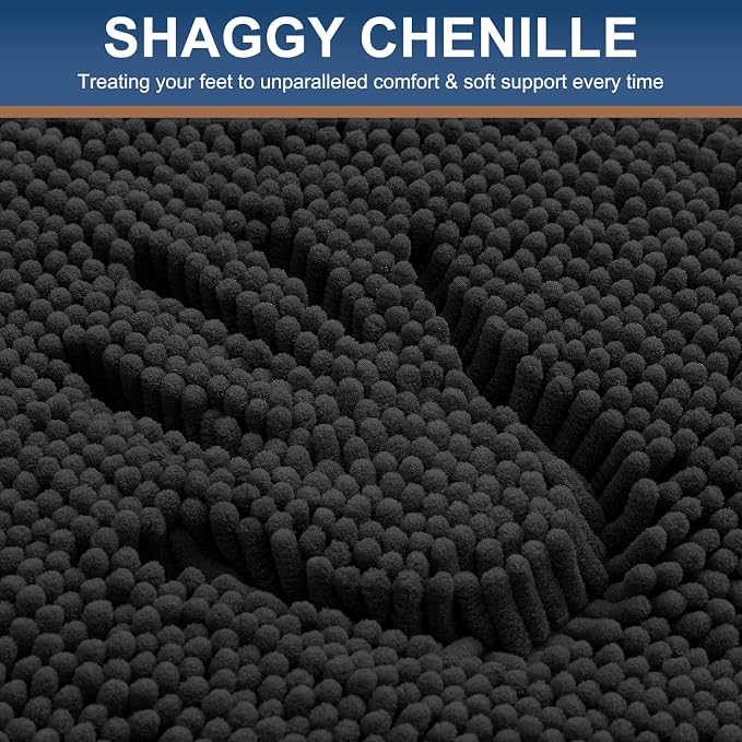 Smiry Luxury Chenille Bathroom Rugs 24x16, Extra Soft and Absorbent Shaggy Bath Mat, Machine Washable, Non-Slip Plush Carpet Runner for Tub, Shower, and Floor, Home Decor Accessories, Black