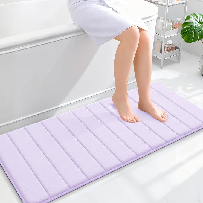 OLANLY Memory Foam Long Bathroom Rugs Runner 47x20, Super Soft Absorbent Bath Mat, Quick Dry, Machine Washable Shower Floor Rugs, Bathmat Carpet, Bathroom Home Decor Accessories, Lavender