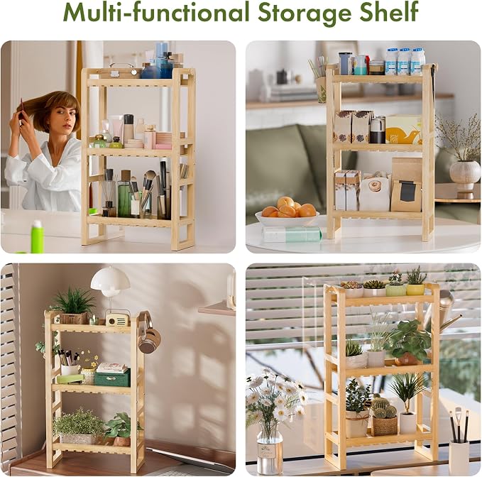 AmazerBath Bamboo Over The Toilet Storage Shelf - 3-Tier Bathroom Organizers and Storage Shelves, 2 in 1 Dual Stable Above Over Toilet Bamboo Shelf Home Storages Rack for Small Bathroom, Space Saver