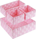 Posprica Woven Storage Baskets for Organizing, Small Baskets Cube Bin Container Tote Organizer Divider for Drawer, Closet, Shelf, Dresser, Set of 4(Pink)
