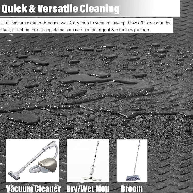 Heavy Duty Diamond-Plate Rubber Flooring Roll 4x10 FT, Multi-Purpose Waterproof Anti-Slip Floor Mat, Easy to Clean Under Equipment, Mats for Garage, Gym, Stable, Basement, Kennel