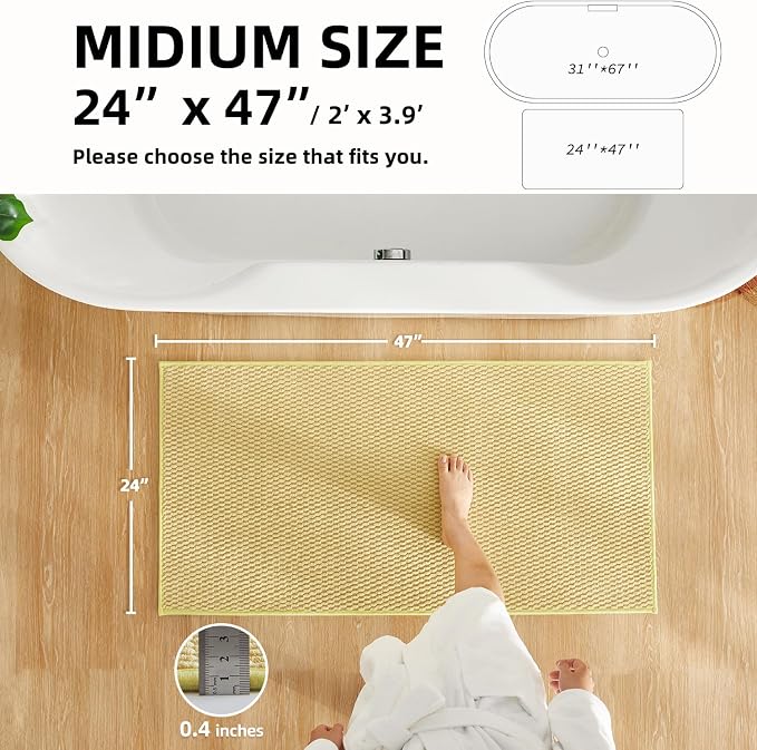TYUU Bathroom Rugs Non Slip Washable, Super Absorbent Thin Bath Mat Quick Dry Low Pile Bathroom Rug, Yellow 24"x47"