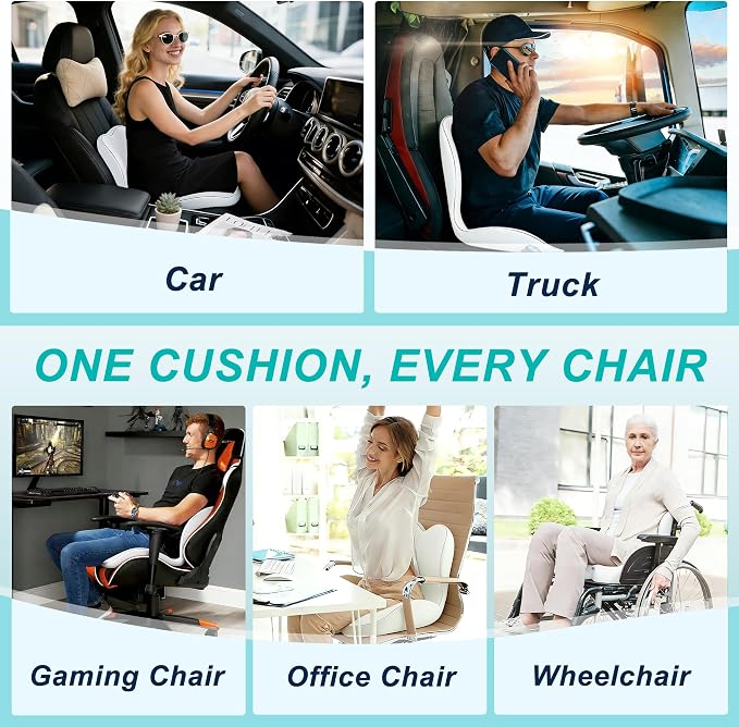 Seat Cushion for Office Chair and Car, Lumbar Support Pillow for Office Chair, Memory Foam Ergonomic Seat Cushion for Long Sitting, Back & Tailbone Pain, Sciatica - Light Gray