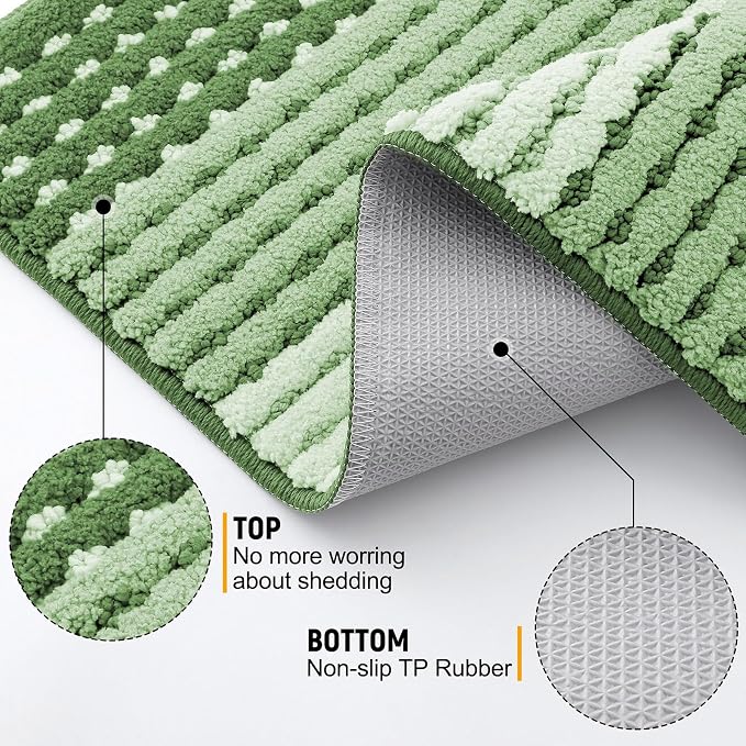 Kitinjoy Indoor Outdoor Door Mat, 59x24 Non-Slip Absorbent Dirt Trapper, Low-Profile Washable Inside Entrance Front Floor Mat, Sturdy Soft Entry Dotted Ombre Doormats for Entryway, Sage Green