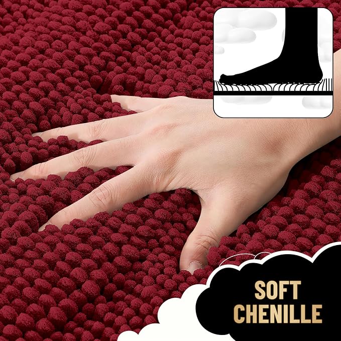 OLANLY Thick Bathroom Rugs 30x20, Extra Soft Absorbent Chenille Striped Bath Rugs, Rubber Backing, Machine Wash Dry, Bath Mats for Bathroom Floor, Tub and Shower, Home Decor Accessories, Red
