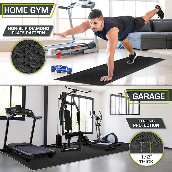 ProsourceFit Exercise Puzzle Mat 1/2-inch, EVA Interlocking Foam Floor Tiles for Home Gym, Workout Equipment, Kids Play Areas, Black, 96 SQ FT - 24 Tiles