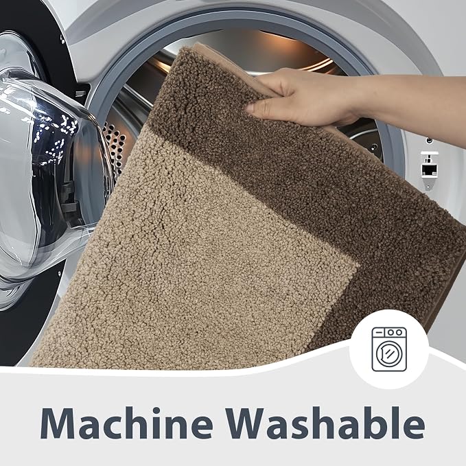 anllugs Bathroom Rugs 30" x 60", Non-Slip Extra Soft Absorbent Bath Rugs, Machine Washable Quick Dry Bath Mats for Bathroom Floor, Shower, Bathtub and Sink, Taupe & Dark Brown